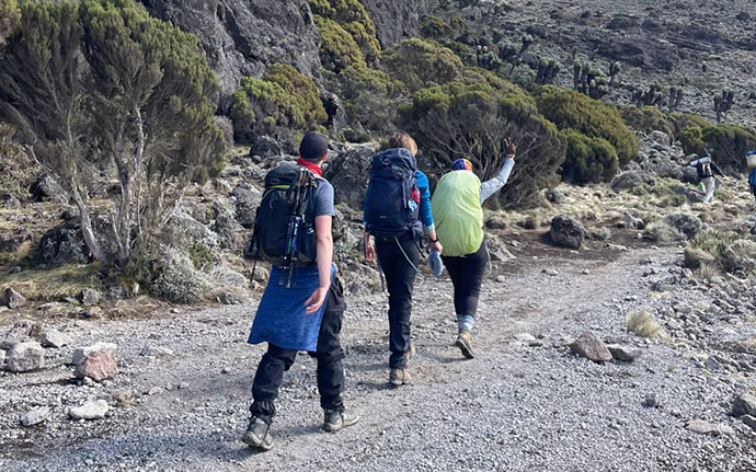 Scenic view of hikers on the Lemosho Route on Mount Kilimanjaro